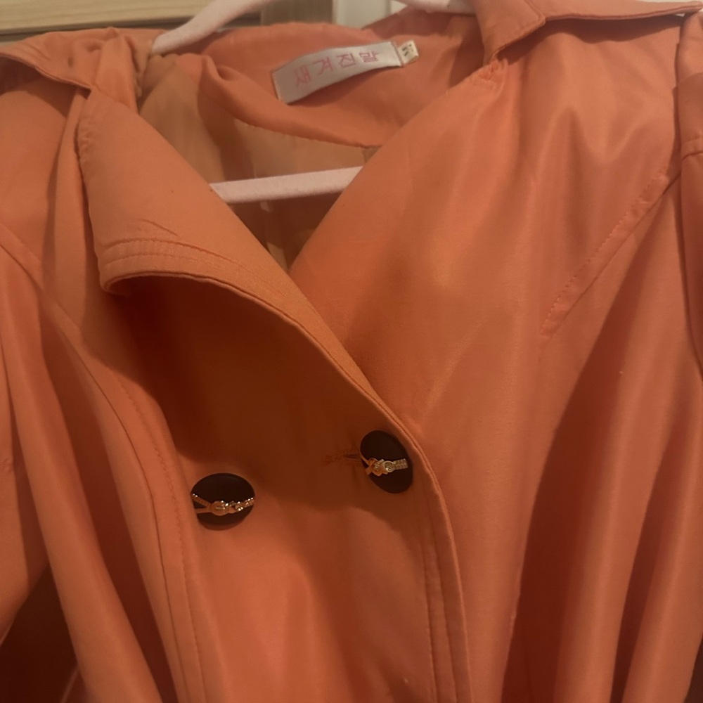 Women's Peach Double-Breasted Lace trim A-line Trench Coat Dress - Picture 4 of 4
